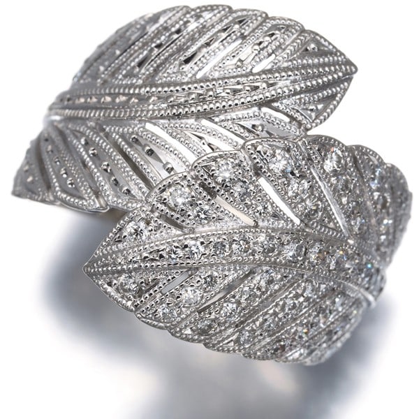 Diamond 0.47Ct Milgrain Leaf Ring 900 Platinum (1 of 6)