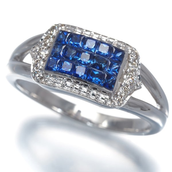 Diamond Ring 0.10ct Sapphire 18k White Gold (1 of 4)