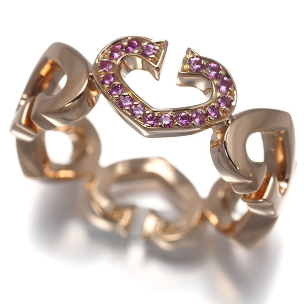 Cartier Ring Pink Sapphire C Heart Of Cartier Eu52 18K 750 Rose Gold: Cartier Ring Pink Sapphire C Heart Of Cartier Eu52 18K 750 Rose Gold Cartier's C Heart of Cartier collection shines with elegance in this stunning pink sapphire ring set in 18k rose gold. The natural 