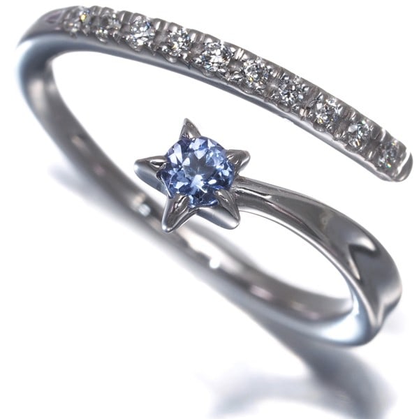 Star Jewelry Ring Tanzanite Diamond 2017 Christmas Pinky Us3.5 18K Wg: Star Jewelry Ring Tanzanite Diamond 2017 Christmas Pinky Us3.5 18K Wg Star Jewelry Ring features a stunning Tanzanite diamond, set in 18k white gold. The unmarked carat weight of the Tanzanite and 0.0