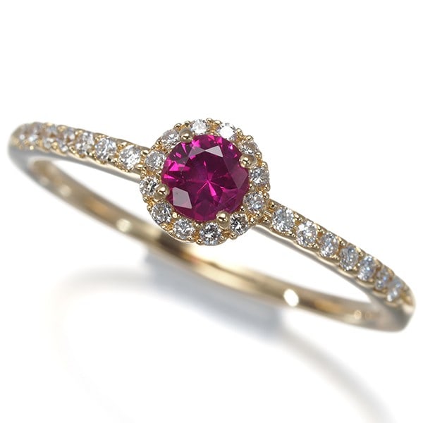 Star Jewelry Ring Ruby Diamond 0.090Ct Mini Halo Us5 18K 750 Yellow Gold: Star Jewelry Ring Ruby Diamond 0.090Ct Mini Halo Us5 18K 750 Yellow Gold 18k Yellow Gold Star Jewelry Ring features a stunning natural ruby, set in a delicate mini halo design with a total of 0.090ct 
