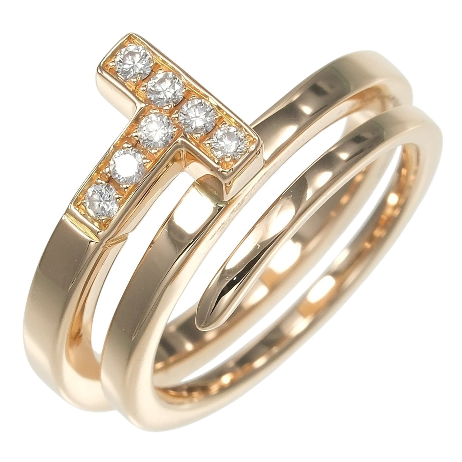 Pink Gold Tiffany Ring Band: Pink Gold Tiffany Ring Band Pink gold (18K) Tiffany ring band features a diamond stone set in an elegant design. The 10.8mm wide band boasts a weight of 7g, making it a sturdy yet delicate accessory. 