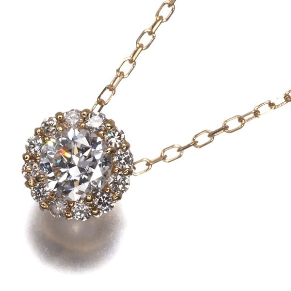 Diamond 0.352Ct D Si2 G/ 0.12Ct Halo Necklace 18K 750 Yellow Gold: Diamond 0.352Ct D Si2 G/ 0.12Ct Halo Necklace 18K 750 Yellow Gold 18k yellow gold pendant features a natural diamond centre stone weighing 0.352ct, certified as D colour and SI2 clarity, with a