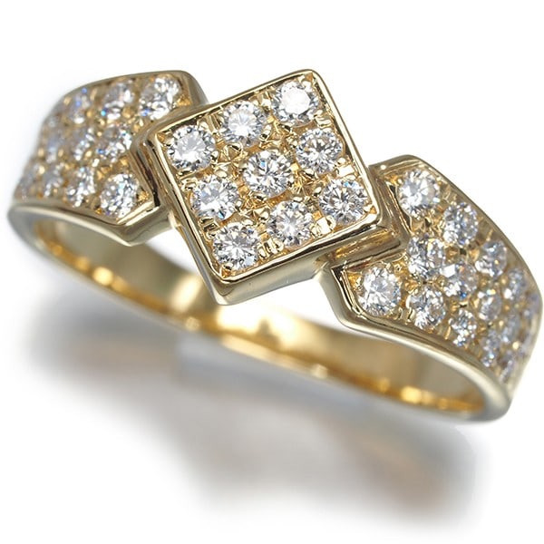 Christian Dior Ring Diamond Square Paved Us5.5-5.75 18K 750 Yellow Gold: Christian Dior Ring Diamond Square Paved Us5.5-5.75 18K 750 Yellow Gold 18k yellow gold ring with a natural diamond, set in a square pave design. The ring features a unique combination of elegance and
