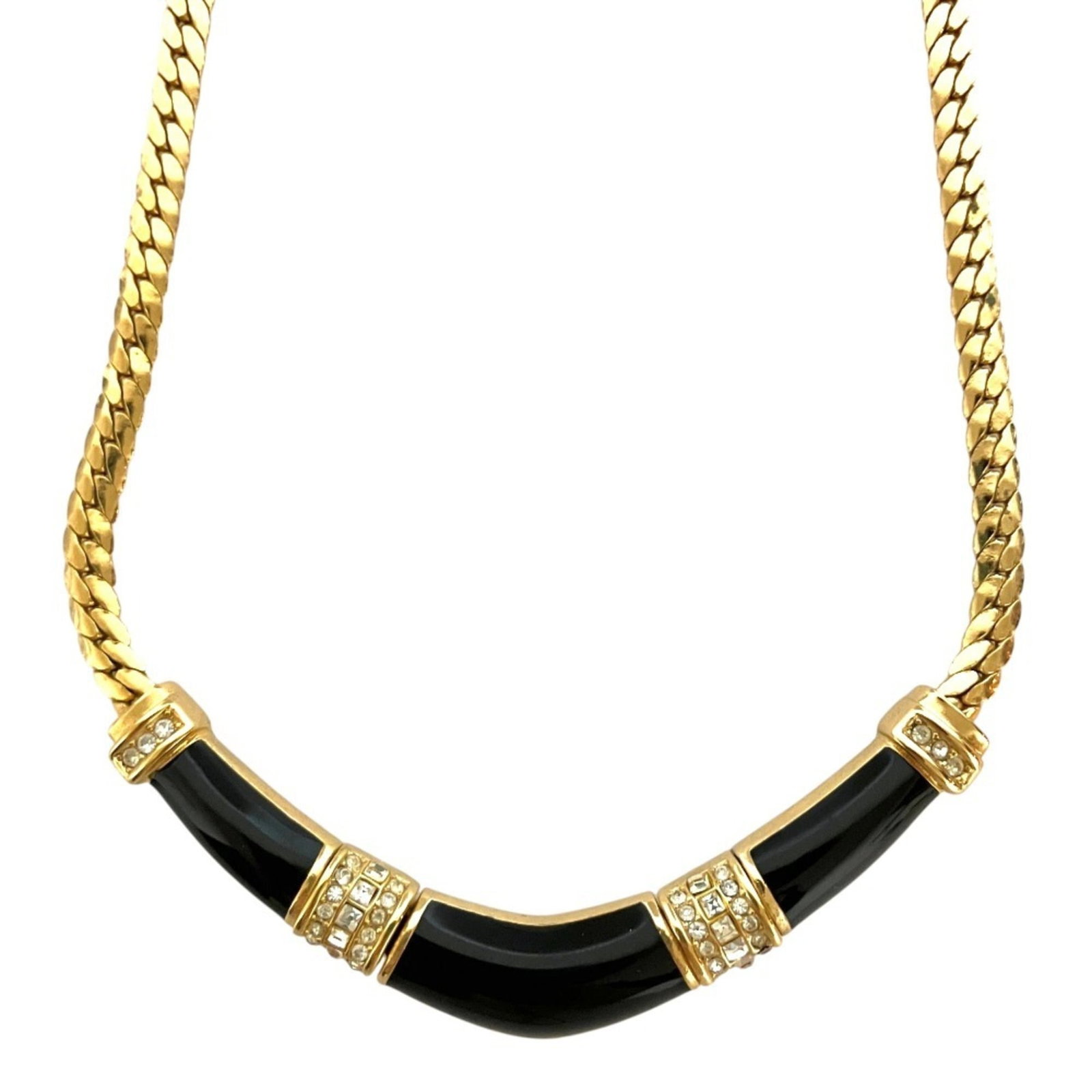 Christian Dior Vintage Rhinestone Necklace Gp Gold Color X Black Women'S: Christian Dior Vintage Rhinestone Necklace Gp Gold Color X Black Women'S This vintage Christian Dior rhinestone necklace boasts a striking gold and black design, featuring a large pendant with intrica