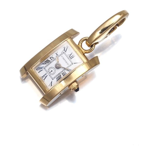 Yellow Gold Glass Sapphire Tank 750 18k Charm Pendant Watch Cartier: Yellow Gold Glass Sapphire Tank 750 18k Charm Pendant Watch Cartier Yellow Gold Glass Sapphire Tank 750 18k Charm Pendant Watch Cartier features a natural sapphire stone set in an 18k yellow gold char