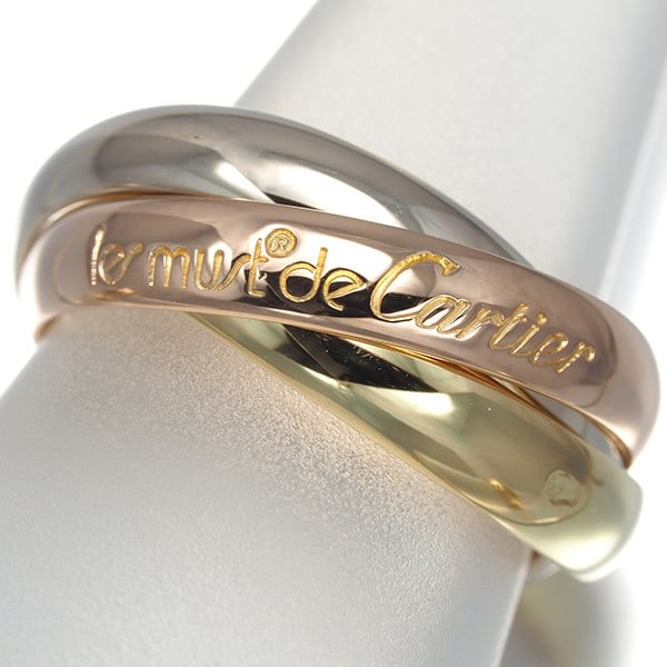 Yellow White Rose Gold Classic Eu50 3Color 18K Cartier Ring Trinity: Yellow White Rose Gold Classic Eu50 3Color 18K Cartier Ring Trinity Yellow White Rose Gold Classic Eu50 3Color 18K Cartier Ring Trinity - A stunning multi-tone ring featuring 18k yellow, white, and