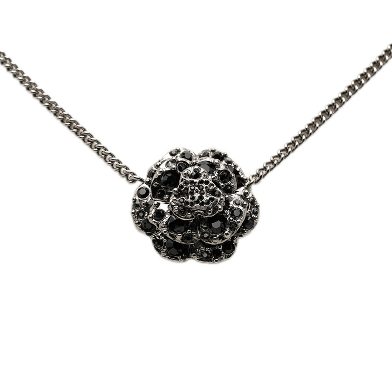 Women's Coco Chanel Necklace Silver Black Metal Rhinestones: Women's Coco Chanel Necklace Silver Black Metal Rhinestones Silver and black metal meet glamour with rhinestones in this Chanel-inspired necklace, featuring a sleek design and a striking silver-toned 