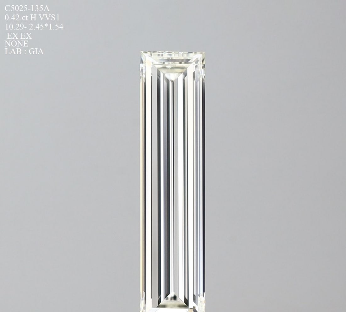 GIA Baguette 0.42ct H VVS1 - Loose Natural Diamond: GIA Baguette 0.42ct H VVS1 - Loose Natural Diamond 0.42ct GIA VVS1 H Diamond - Natural BeautyThe GIA certified 0.42ct H diamond boasts exceptional clarity and color, with a VVS1 grade indicating near-