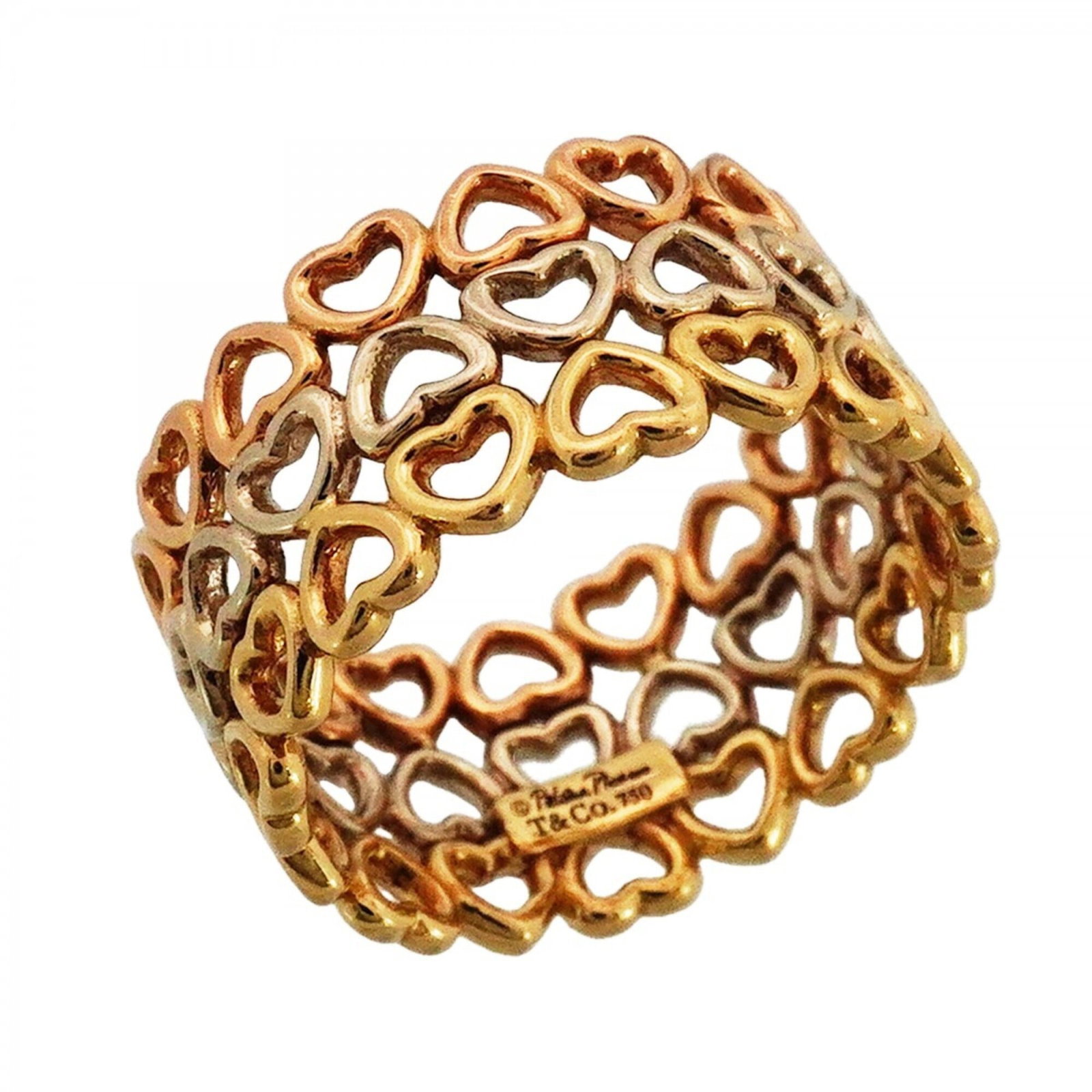 Tiffany Band Ring Pink Gold (18K) White Gold (18K) Yellow Gold (18K): Tiffany Band Ring Pink Gold (18K) White Gold (18K) Yellow Gold (18K) Pink gold, white gold, and yellow gold come together in harmony on this elegant band ring. Made from 18K materials, it's a beautifu