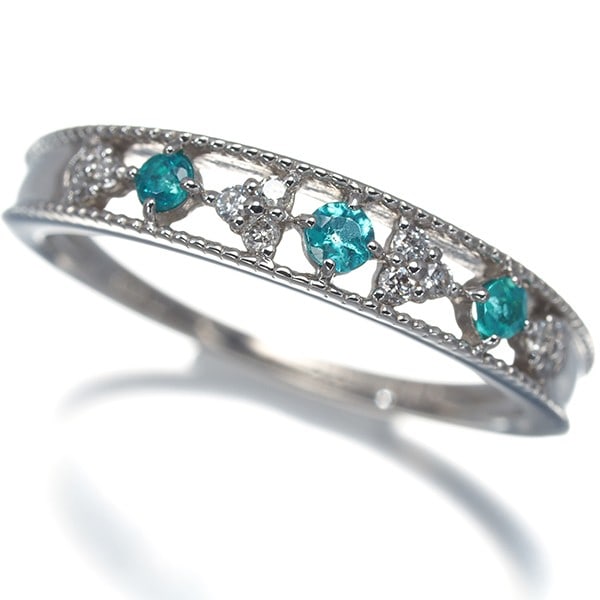 Tourmaline Paraiba 0.07Ct Diamond 0.10Ct 900 Platinum: Tourmaline Paraiba 0.07Ct Diamond 0.10Ct 900 Platinum The 900 Platinum Tourmaline Paraiba Diamond Ring boasts a striking combination of natural beauty and craftsmanship. A stunning 0.07ct Paraiba tour