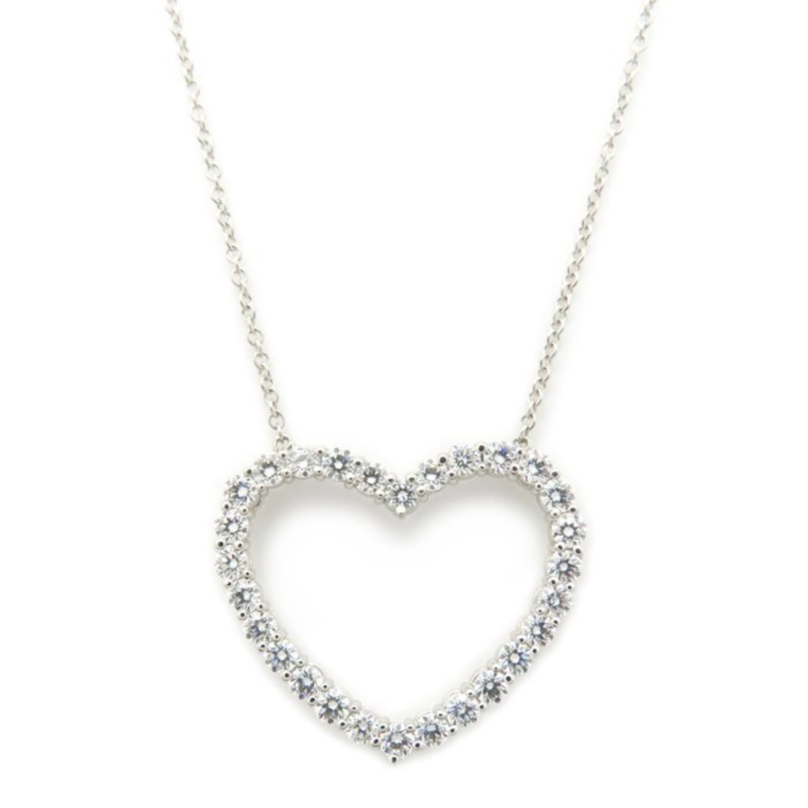 Tiffany & Co. Tiffany Open Heart Necklace With Diamonds Pt950 Women'S 295164: Tiffany & Co. Tiffany Open Heart Necklace With Diamonds Pt950 Women'S 295164 Tiffany & Co.'s iconic Tiffany Open Heart Necklace boasts a stunning platinum setting, adorned with a beautiful diamond pen