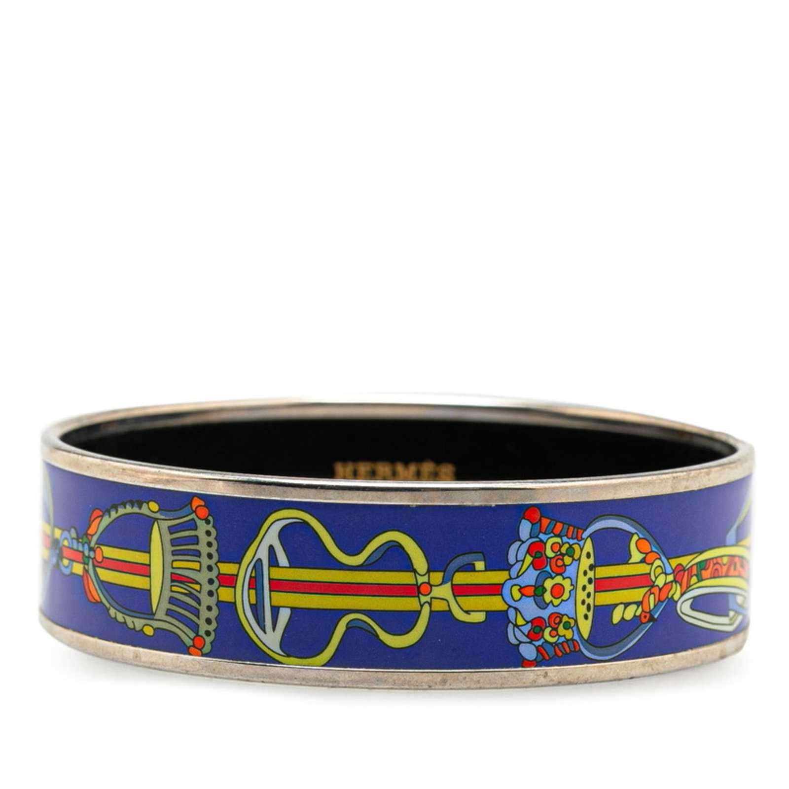 Hermes Bangle Metal: Hermes Bangle Metal Blue, multi-color, and silver, the Hermes Bangle Metal boasts a striking combination of colors. Made from metal, this bangle measures 19cm in length, offering a versatile accessory