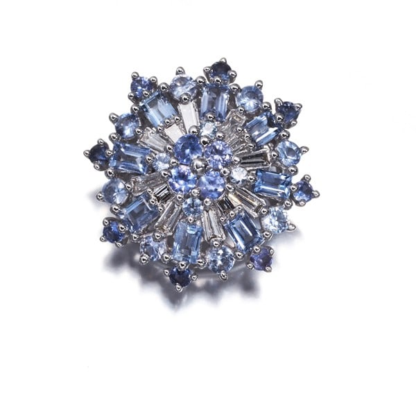 Sapphire 1.15Ct Diamond 0.15Ct Flower Pendant 18K 750 White Gold (1 of 3)