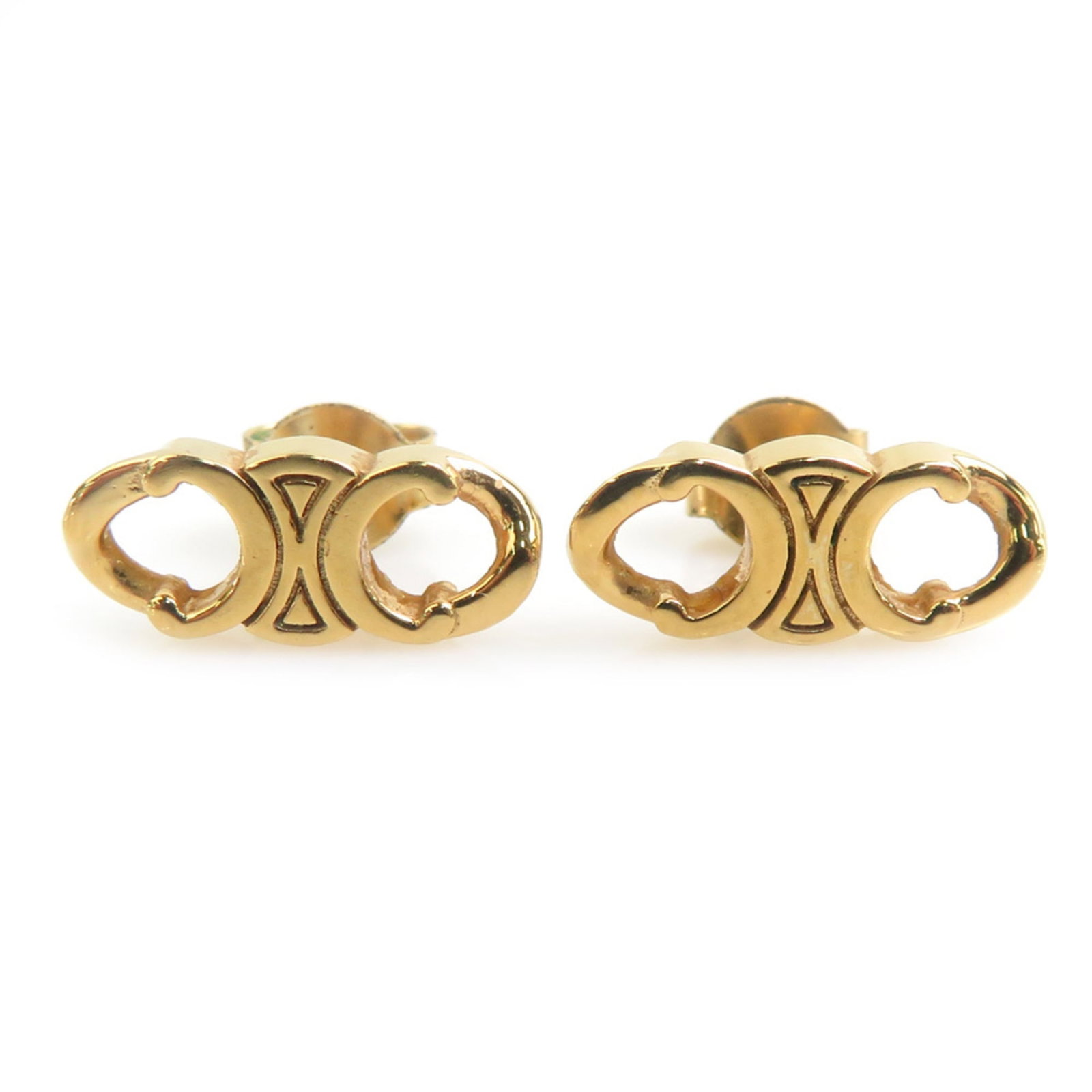 Celine Stud Earrings Metal: Celine Stud Earrings Metal Celine's Stud Earrings in Gold Metal. These small, elegant earrings feature a stud design with a gold metal finish. With their simple yet sophisticated style, they add a tou
