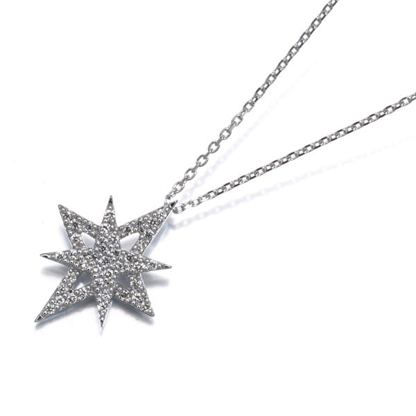 Star Jewelry Necklace Diamond 0.10Ct Star 18K 750 White Gold: Star Jewelry Necklace Diamond 0.10Ct Star 18K 750 White Gold 18k white gold pendant showcases a natural diamond, totaling 0.10ct in total weight, suspended from a 39-43cm necklace. The star-shaped des