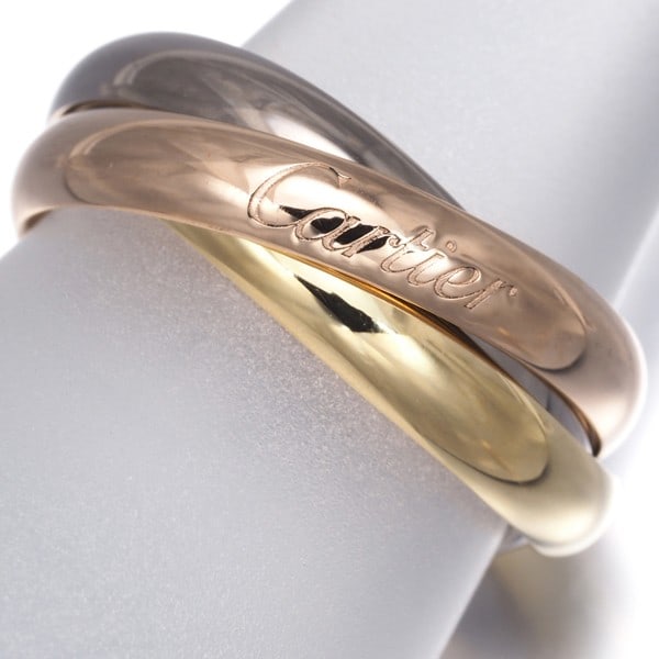 Yellow White Rose Gold Classic 3Color 18k 750 Cartier Eu54 Ring: Yellow White Rose Gold Classic 3Color 18k 750 Cartier Eu54 Ring 18k Yellow Gold, White Gold, and Rose Gold come together in a stunning multi-tone design. The Cartier Eu54 ring boasts a classic