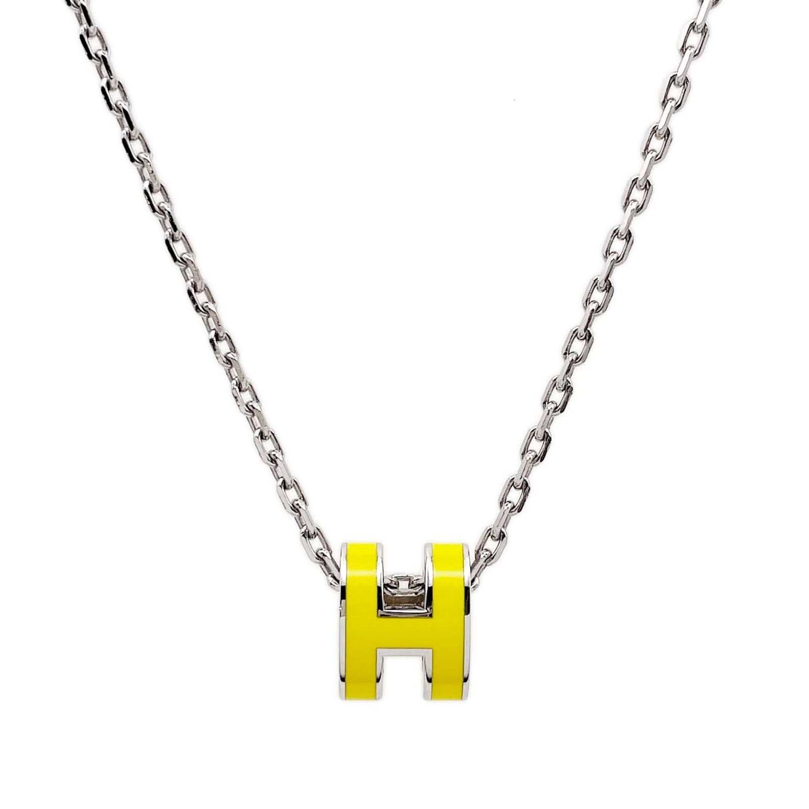 Hermes Mini Pop H Necklace Pendant Metal Enamel Silver Women'S: Hermes Mini Pop H Necklace Pendant Metal Enamel Silver Women'S The Hermes Mini Pop H Necklace Pendant features a striking silver metal and enamel design, showcasing the iconic brand's signature style.