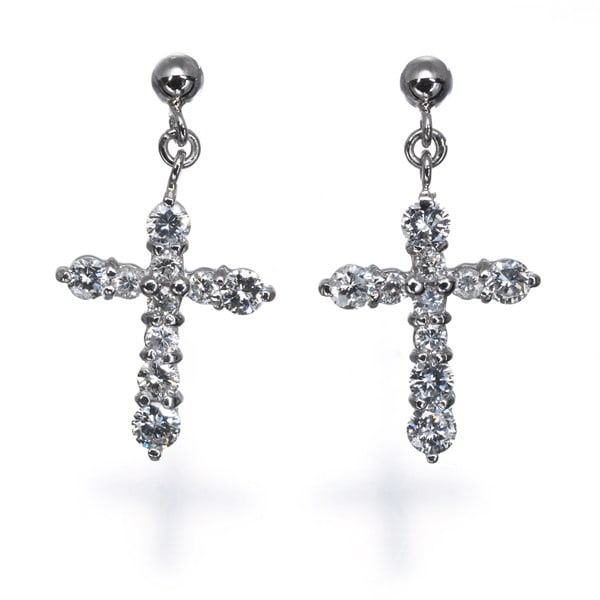 Diamond 0.25Ct/ 0.25Ct Cross Earrings 900 Platinum: Diamond 0.25Ct/ 0.25Ct Cross Earrings 900 Platinum 900 Platinum Diamond Cross Earrings feature two natural diamond studs, each weighing 0.25ct, set in a platinum metal frame with a design size of 12.8