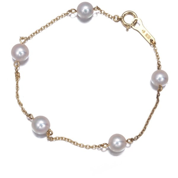 Tasaki Bracelet Akoya Pearl 6.0-6.4Mm Station 18K 750 Yellow Gold: Tasaki Bracelet Akoya Pearl 6.0-6.4Mm Station 18K 750 Yellow Gold Tasaki's 18k yellow gold station bracelet features a cultured Akoya pearl with a diameter of approximately 6.0-6.4mm, carefully set
