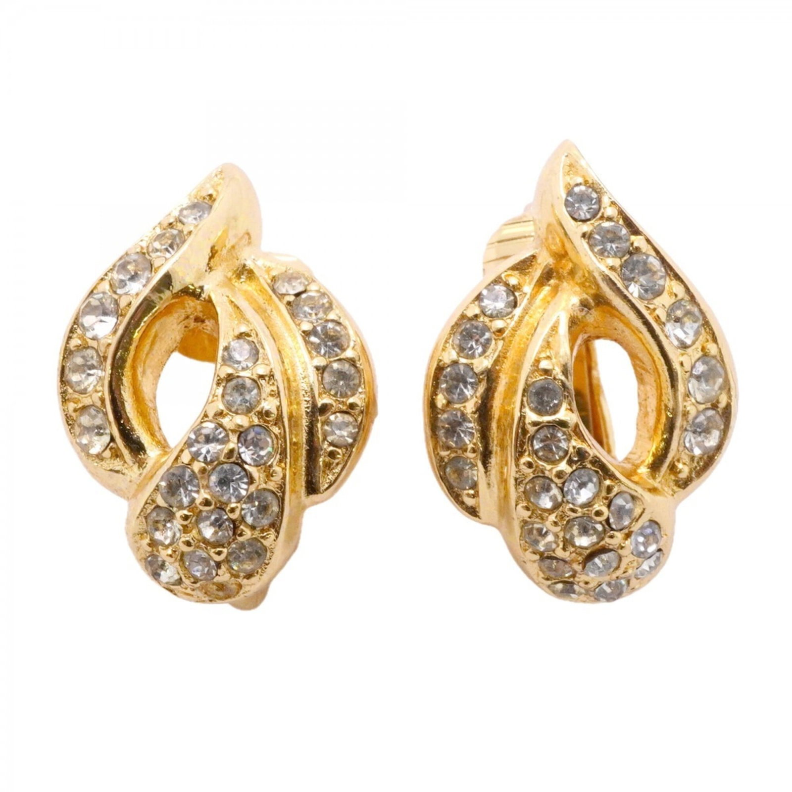 Christian Dior Clip Earrings Rhinestone Gold Plating (1 of 6)