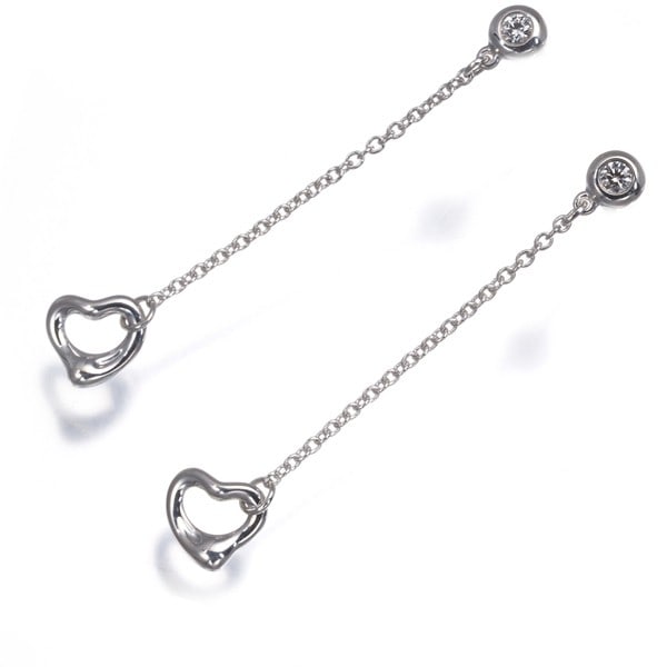 Tiffany&Co. Earrings By The Yard Open Heart Silver 925: Tiffany&Co. Earrings By The Yard Open Heart Silver 925 Sterling silver earrings featuring a natural diamond in an open heart design by Elsa Peretti, crafted from high-quality 925 metal. The delicate s