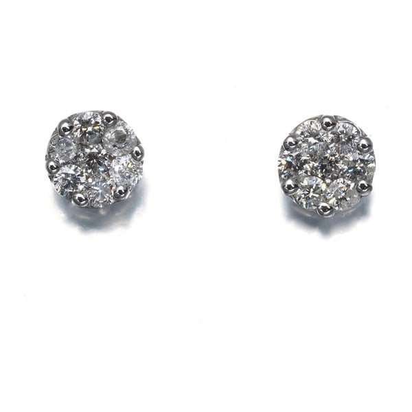 Diamond 0.14Ct/ 0.14Ct Flower Earrings 18K 750 White Gold: Diamond 0.14Ct/ 0.14Ct Flower Earrings 18K 750 White Gold 18k white gold stud earrings showcase two delicate diamond flowers, each weighing 0.14ct. The intricate design features natural style and subt