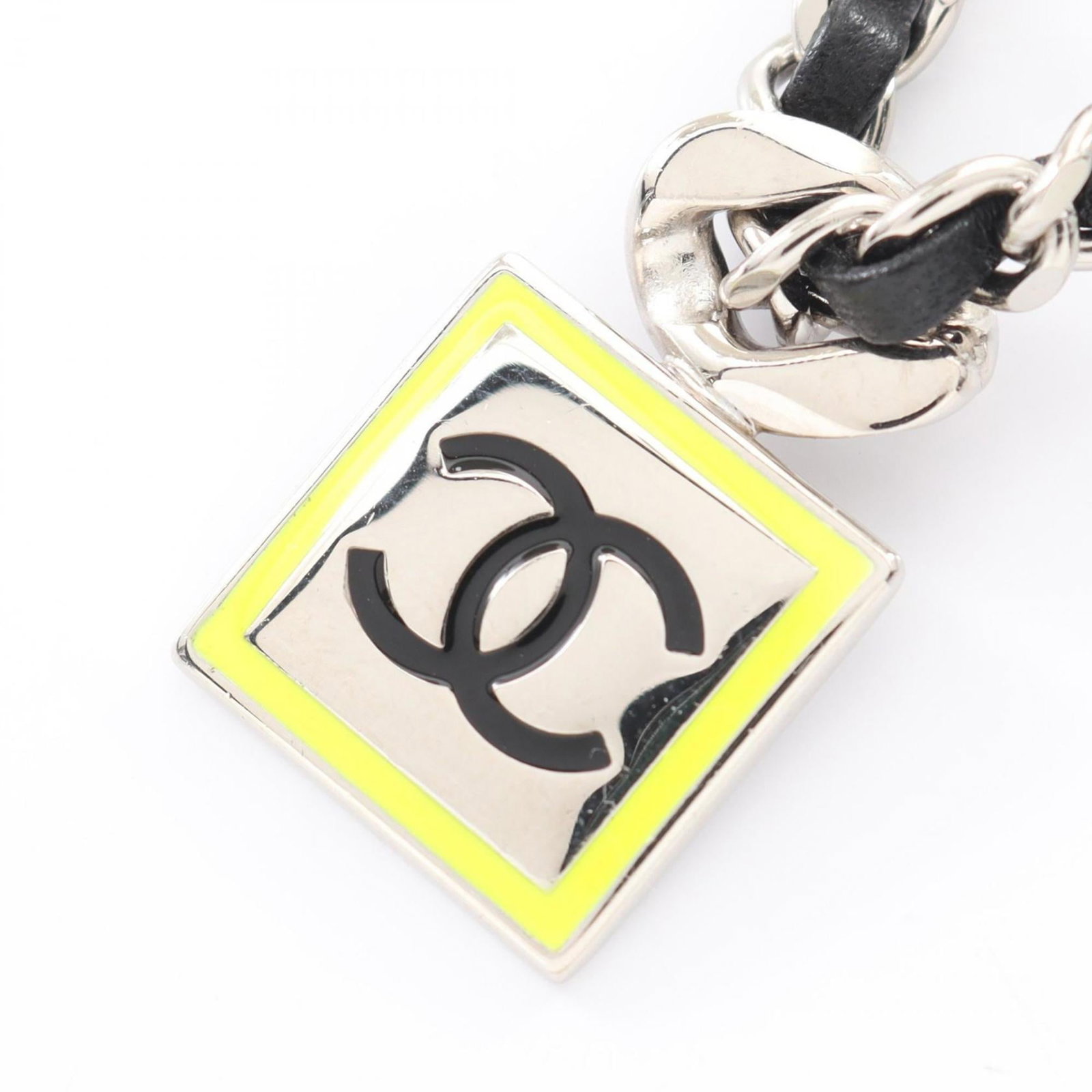 Chanel Coco Mark Necklace Stainless Steel And Leather Women'S Silver Black Yellow: Chanel Coco Mark Necklace Stainless Steel And Leather Women'S Silver Black Yellow Stainless steel and leather combine in sleek, modern design. The Chanel Coco Mark Necklace features a silver-toned cha