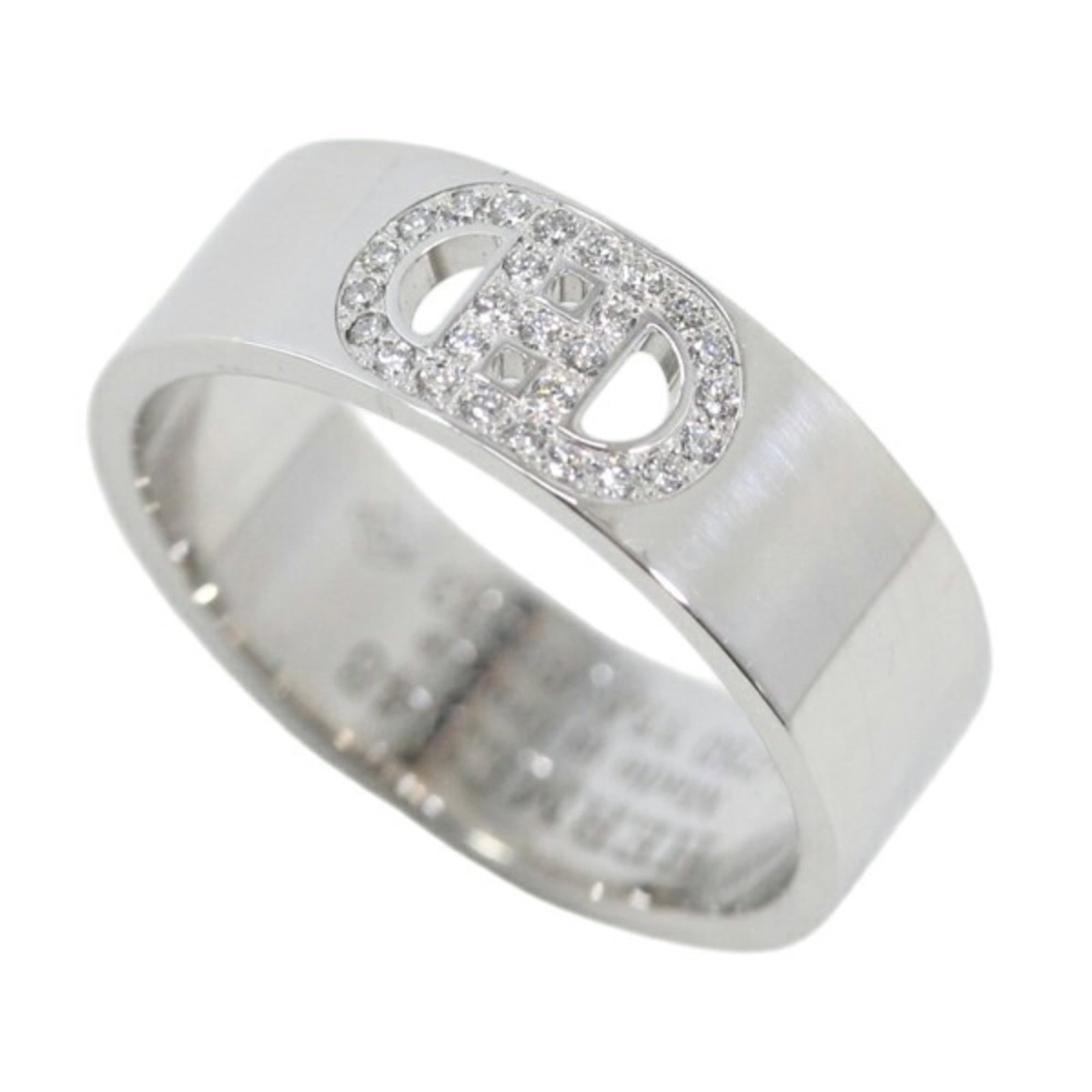 Ring Band of Hermes: Ring Band of Hermes White Gold Band Ring from Hermes' Chaine d'Ancre Line, featuring an 18K metal construction and a diamond stone. This band ring boasts a sleek design with a width of 5.5mm, suitable