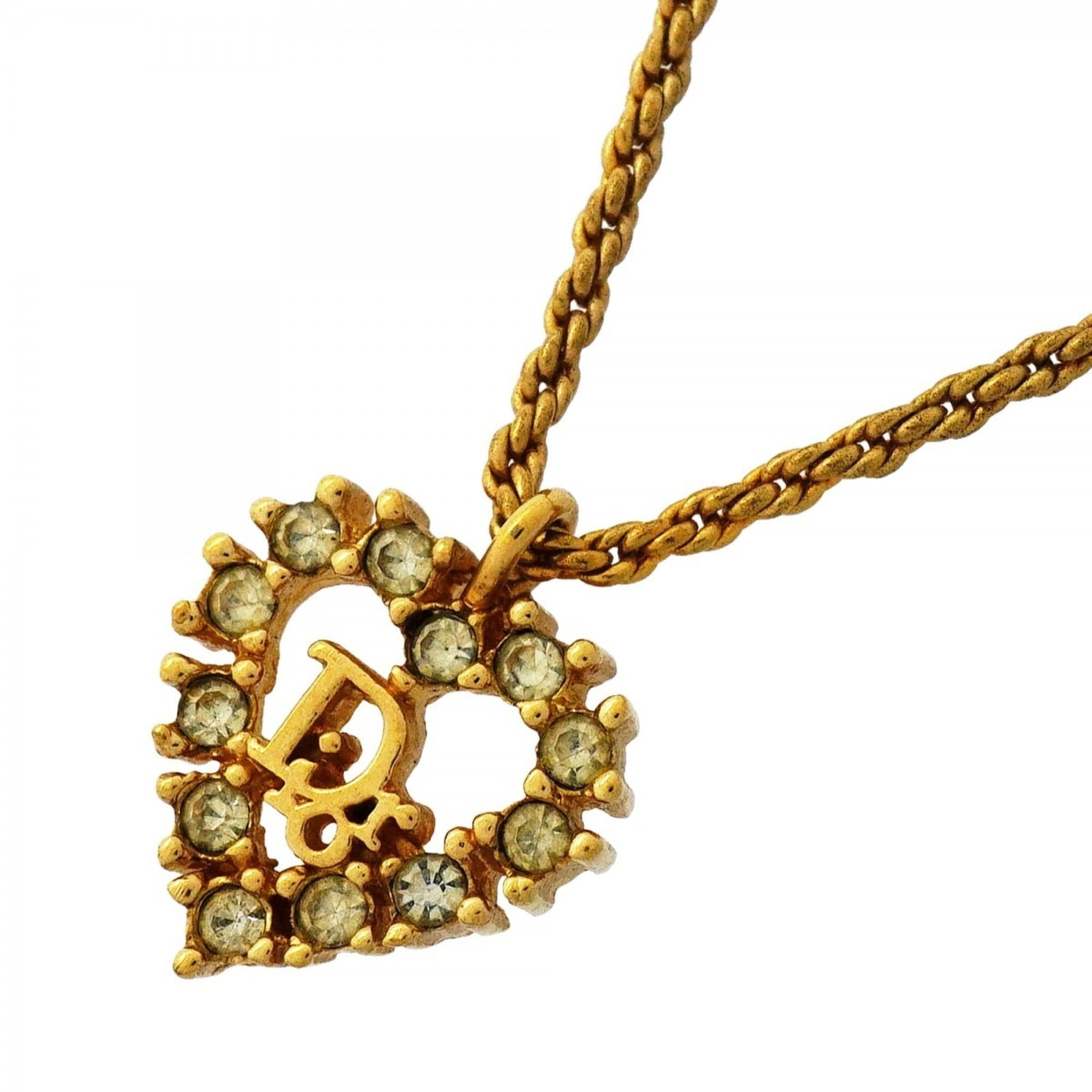 Christian Dior gold plated rhinestone necklace motif heart for women's (1 of 5)