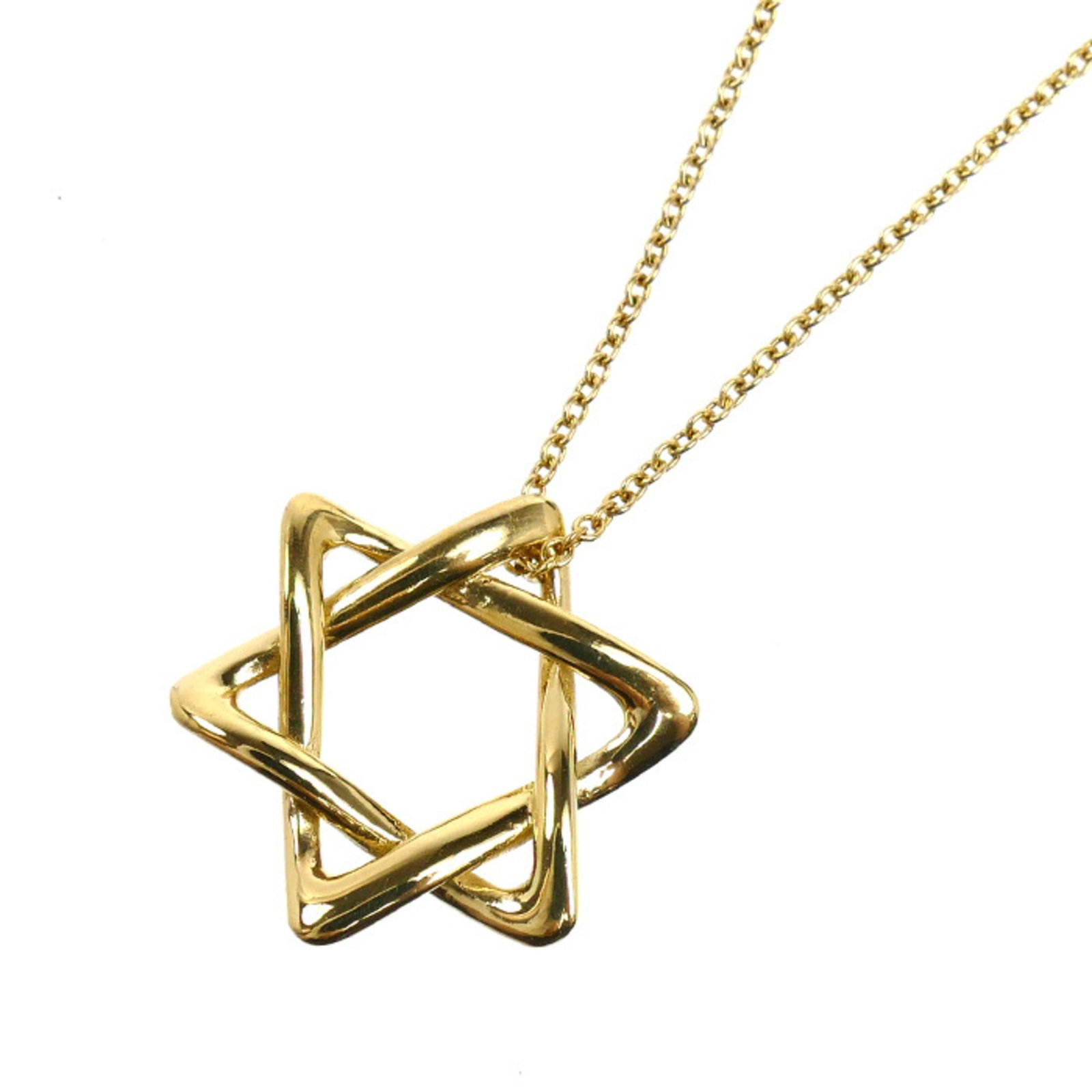Tiffany&Co. Tiffany 18K Yellow Gold Star Of David Necklace 3.4G 40Cm Women'S: Tiffany&Co. Tiffany 18K Yellow Gold Star Of David Necklace 3.4G 40Cm Women'S Tiffany&Co.'s iconic Star Of David necklace shines in 18K yellow gold, measuring 17.8mm x 16mm. The necklace features a