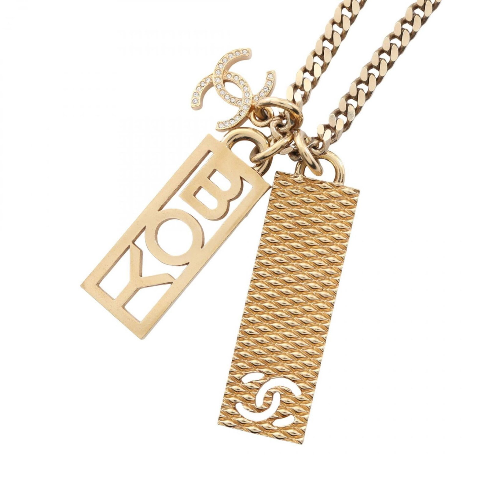 Chanel Coco Mark Plate Necklace Gold Plated (Gp) Women'S Tone C22P: Chanel Coco Mark Plate Necklace Gold Plated (Gp) Women'S Tone C22P Gold plated necklace with a 43mm x 14mm pendant, part of the iconic Coco Mark collection from Chanel. This elegant piece features a g