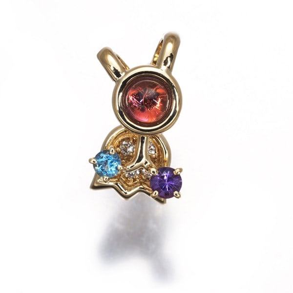 Hco Pendant Pink Tourmaline Amethyst Topaz Diamond Swing Drop 18K Yg: Hco Pendant Pink Tourmaline Amethyst Topaz Diamond Swing Drop 18K Yg Yellow Gold Pendant with Pink Tourmaline, Amethyst, Topaz, and Diamond. This 18k yellow gold pendant showcases a beautiful combinat