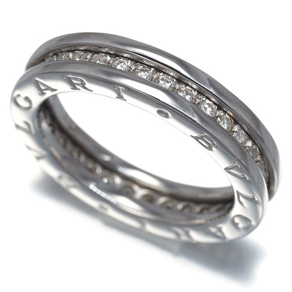 Bvlgari Ring Diamond B.Zero1 Xs Full Eternity Eu53 18K 750 White Gold: Bvlgari Ring Diamond B.Zero1 Xs Full Eternity Eu53 18K 750 White Gold BVLGARI's B.Zero1 Xs Full Eternity Eu53 ring boasts an impressive 18k white gold construction, adorned with a stunning unmarked