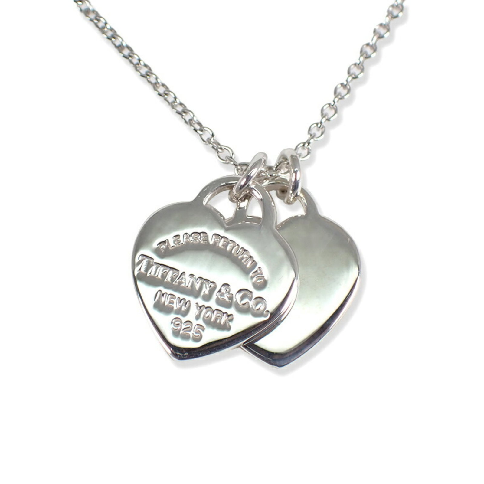 Return To Tiffany Necklace 925 Double Heart Tag: Return To Tiffany Necklace 925 Double Heart Tag Sterling silver 925 Double Heart Tag necklace from Tiffany, featuring a pendant with dimensions of 11.6mm x 10mm and a neck circumference of 40.5 cm. Th