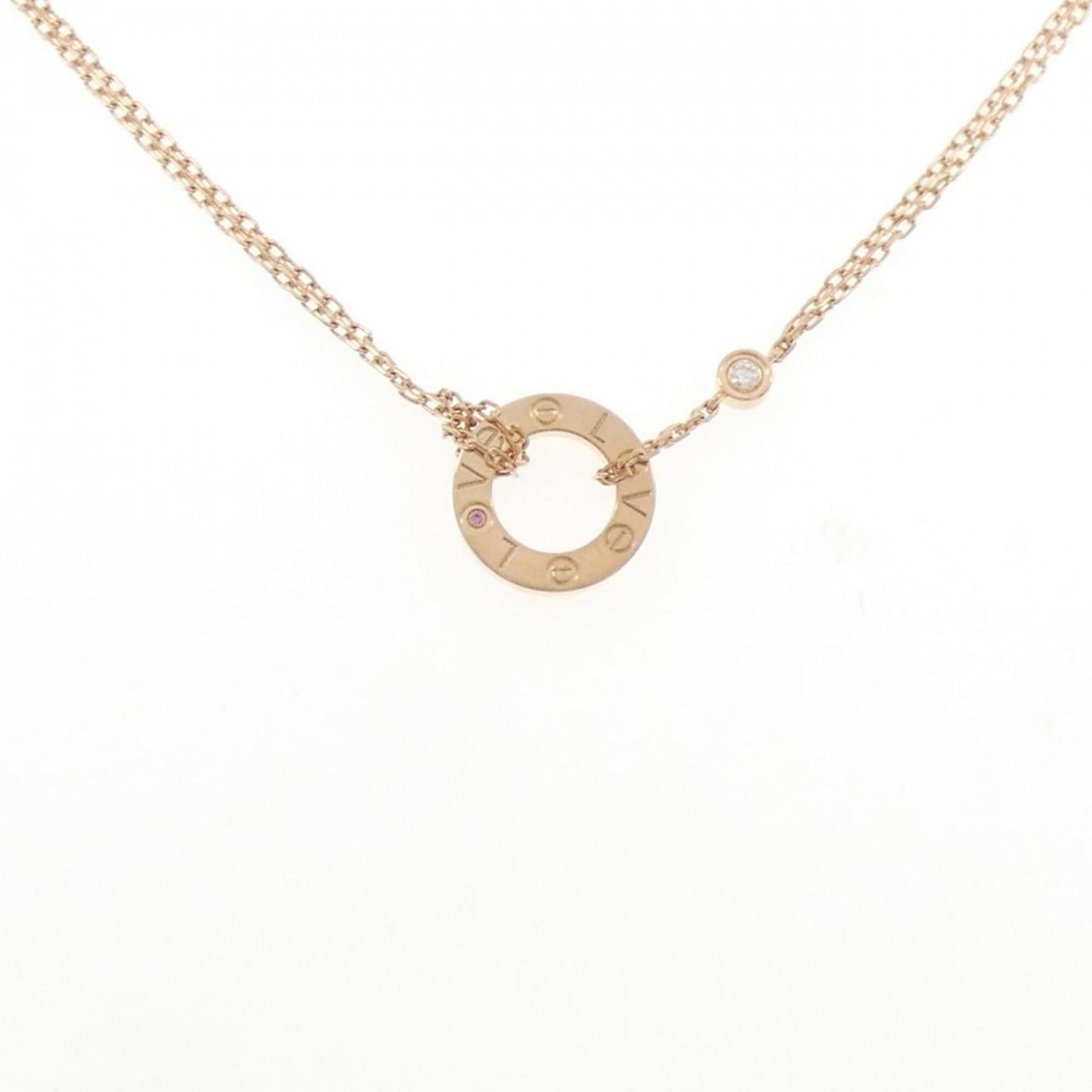 Love Necklace By Cartier: Love Necklace By Cartier Pink gold (18K) necklace featuring a diamond and sapphire pendant, available in sizes 38 cm - 41 cm. The necklace boasts a 13mm diamond and sapphire pendant set against pink g