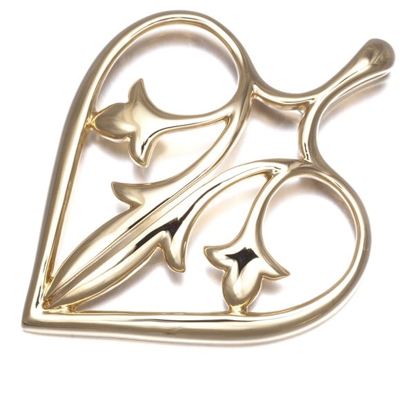 Mikimoto Pendant Leaf Heart Gold 750 Yellow 18K: Mikimoto Pendant Leaf Heart Gold 750 Yellow 18K Yellow gold pendant in the shape of a heart, weighing 6.4g and measuring 37.1 x 28.4mm in design size, features a Mikimoto hallmark on its base metal. T