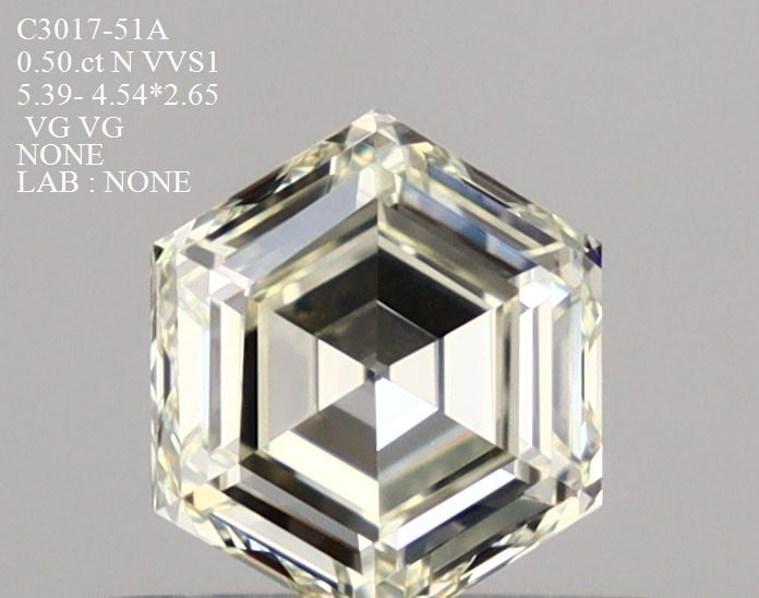 Hexagonal 0.5ct N VVS1 - Loose Natural Diamond: Hexagonal 0.5ct N VVS1 - Loose Natural Diamond Loose natural diamond with exceptional clarity, featuring a vibrant N color and impressive VVS1 grade. This hexagonal cut showcases excellent polish and 
