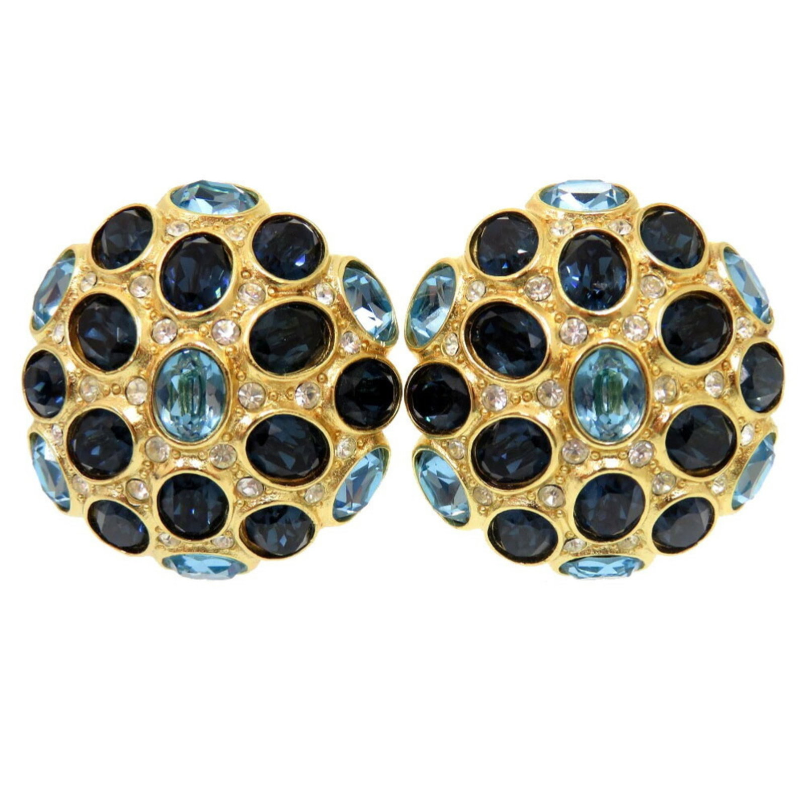 Clip earrings in metal by Christian Dior: Clip earrings in metal by Christian Dior Clip earrings in metal by Christian Dior, featuring a striking blue and gold design. Made from high-quality metal, these clip earrings showcase the iconic styl