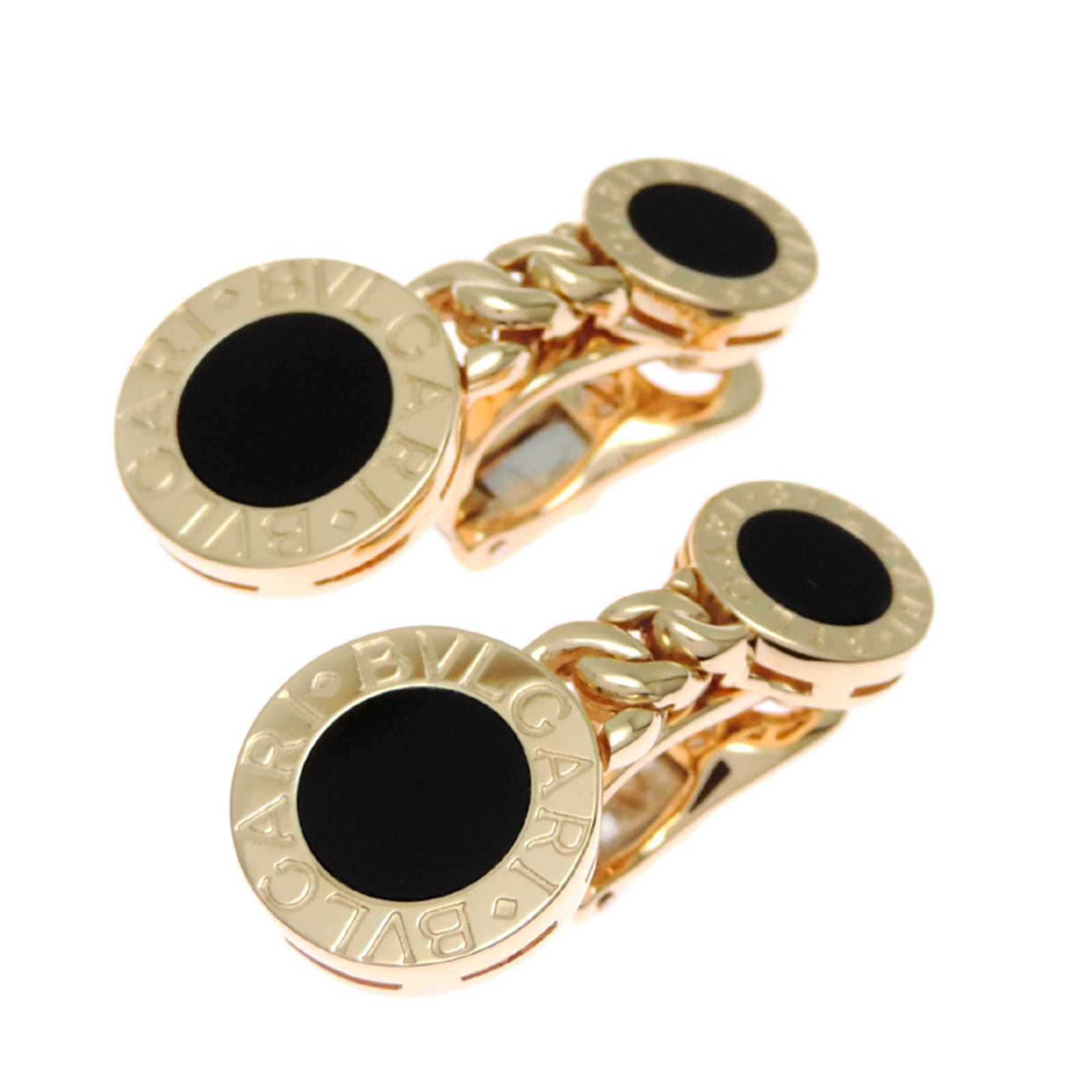 Bvlgari Clip Earrings Pink Gold (18K): Bvlgari Clip Earrings Pink Gold (18K) Pink gold (18K) clip earrings from Bvlgari feature an onyx stone, measuring 29.50mm x 13.00mm in size. The elegant design showcases the luxurious pink gold materi