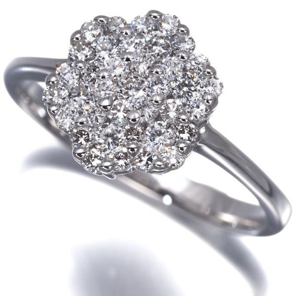 Diamond 0.50Ct Paved Flower Ring 18K 750 White Gold (1 of 6)