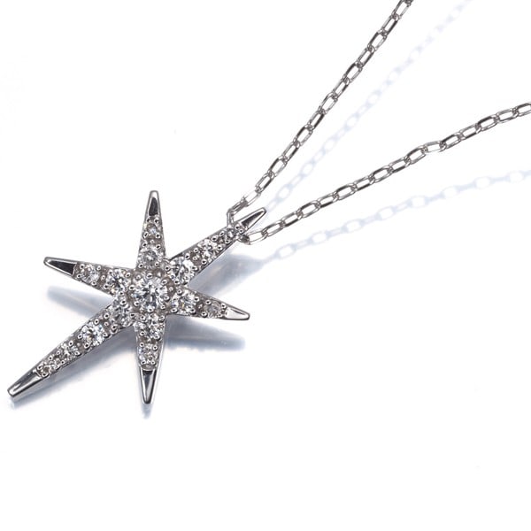 Diamond 0.24Ct Star Necklace 18K 750 White Gold: Diamond 0.24Ct Star Necklace 18K 750 White Gold 18k white gold pendant features a natural diamond, totaling 0.24ct, set in a stylish star design. The necklace boasts an adjustable length with an exten