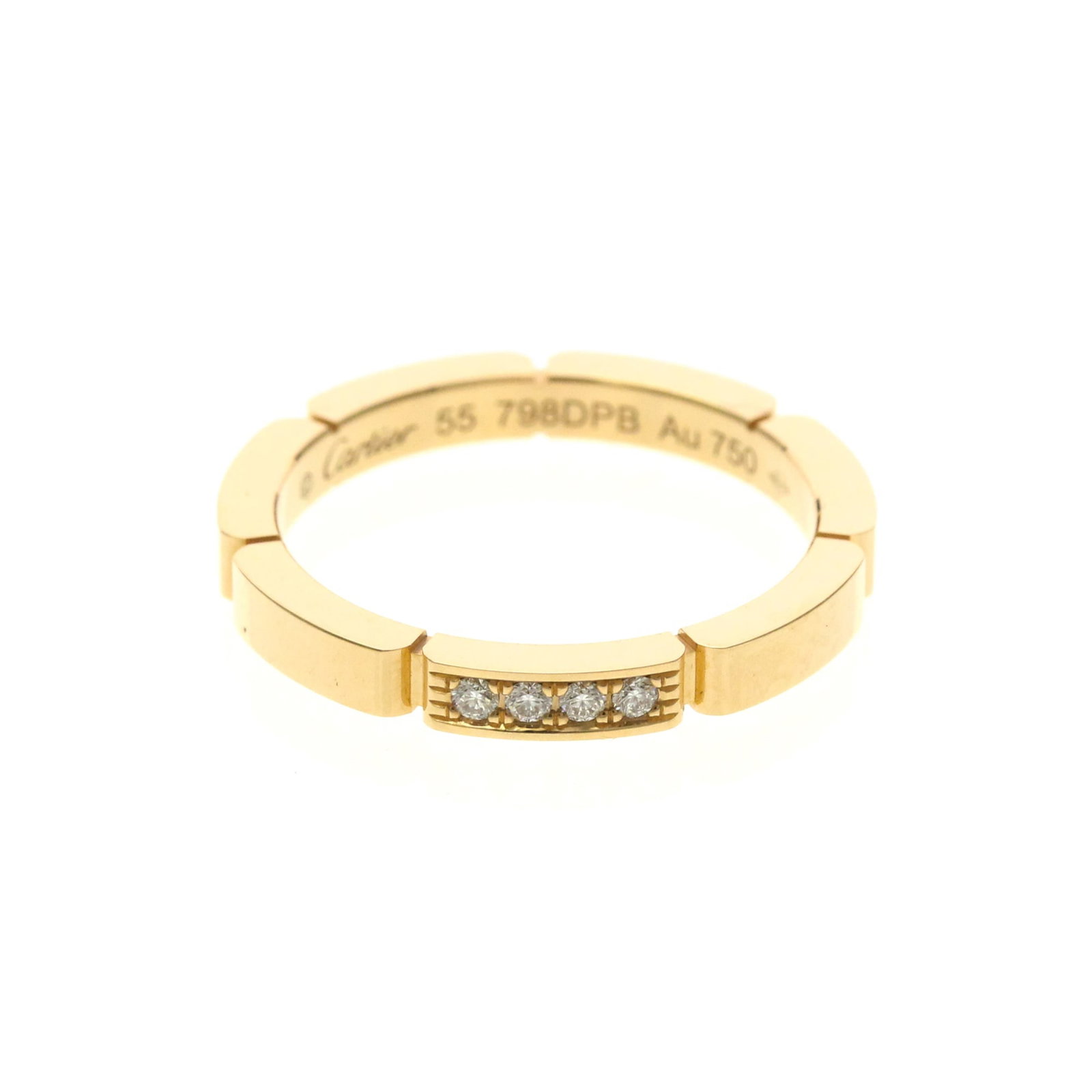 Pink Gold Cartier Band Ring 18K: Pink Gold Cartier Band Ring 18K Pink Gold Cartier Band Ring 18K boasts elegant sophistication with its Maillon Panthre design, featuring four sparkling diamonds. Crafted from high-quality pink gold (1