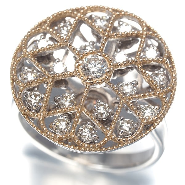 Diamond 0.75Ct Flower Milgrain Openwork Ring 18K 750 White Rose Gold (1 of 4)