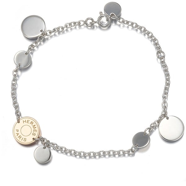 Hermes Bracelet Confettis Lg Engraved Silver 925/ 18K Rg: Hermes Bracelet Confettis Lg Engraved Silver 925/ 18K Rg Sterling silver bracelet from the Confettis collection, featuring an engraved design. Made with 925/18K rose gold material, this large-sized br