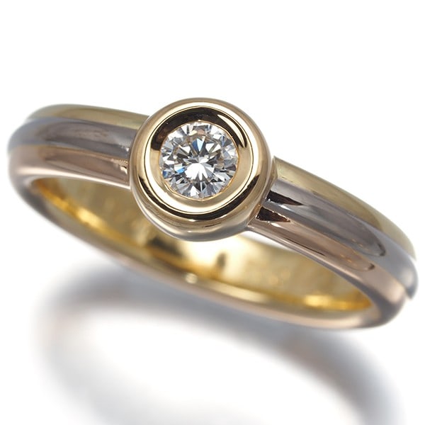 Cartier Ring Diamond Monostone 3Color Eu49 18K 750 Yellow White Rose Gold: Cartier Ring Diamond Monostone 3Color Eu49 18K 750 Yellow White Rose Gold Cartier's iconic Ring Diamond Monostone boasts a striking three-tone design, featuring 18k yellow, white, and rose gold. This 
