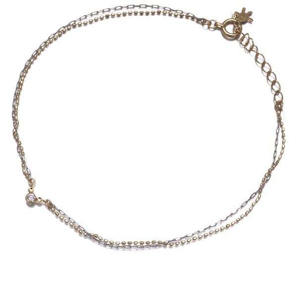 K.Uno Bracelet Disney Mickey Mouse 2-Strand Solitaire 18K Yg/ Pt 850 (1 of 4)