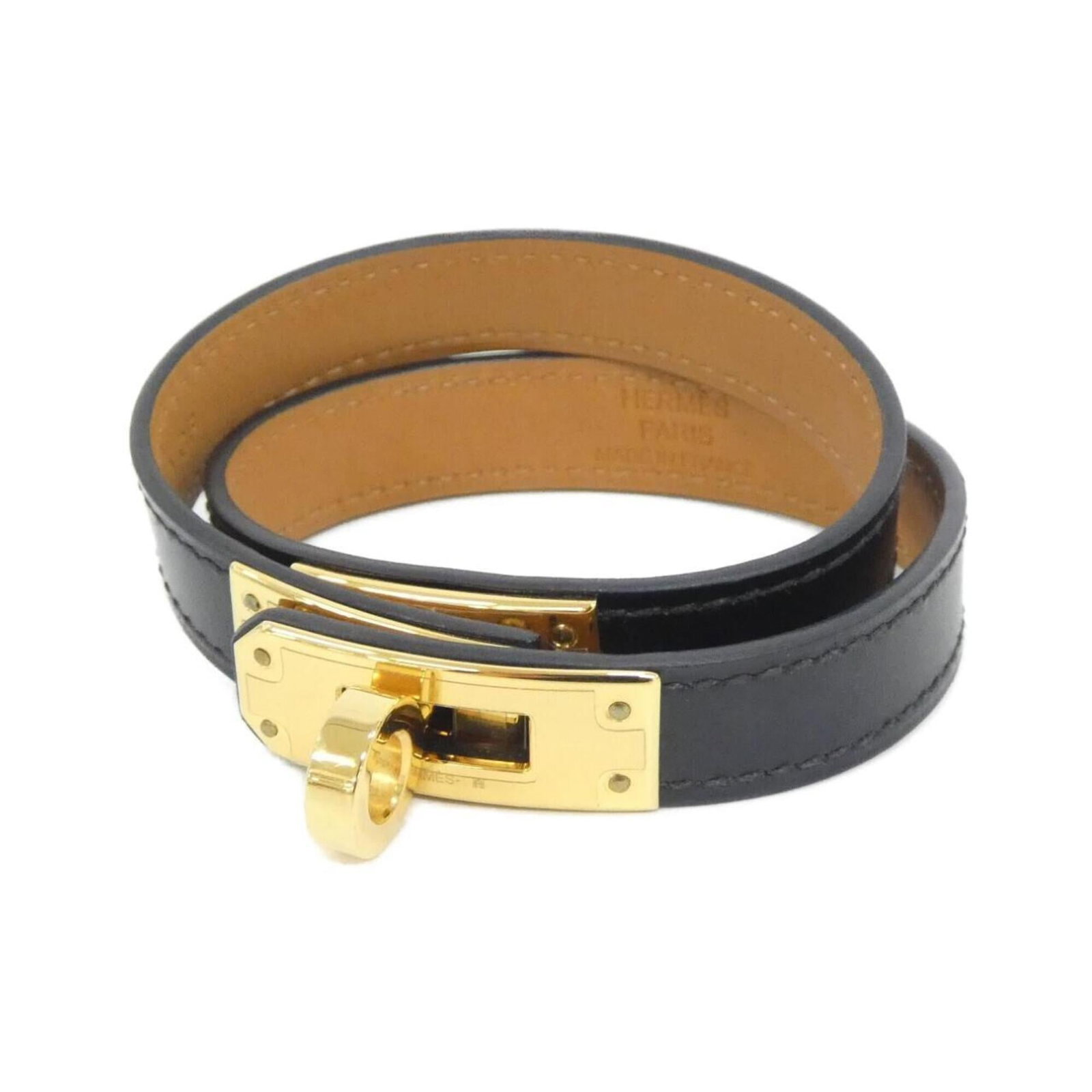 Calf Leather Box Charm Hermes Bracelet: Calf Leather Box Charm Hermes Bracelet Box calf leather adds a touch of sophistication to this Hermes charm bracelet, available in black. Measuring 16cm in length, the sleek design makes it a versatil