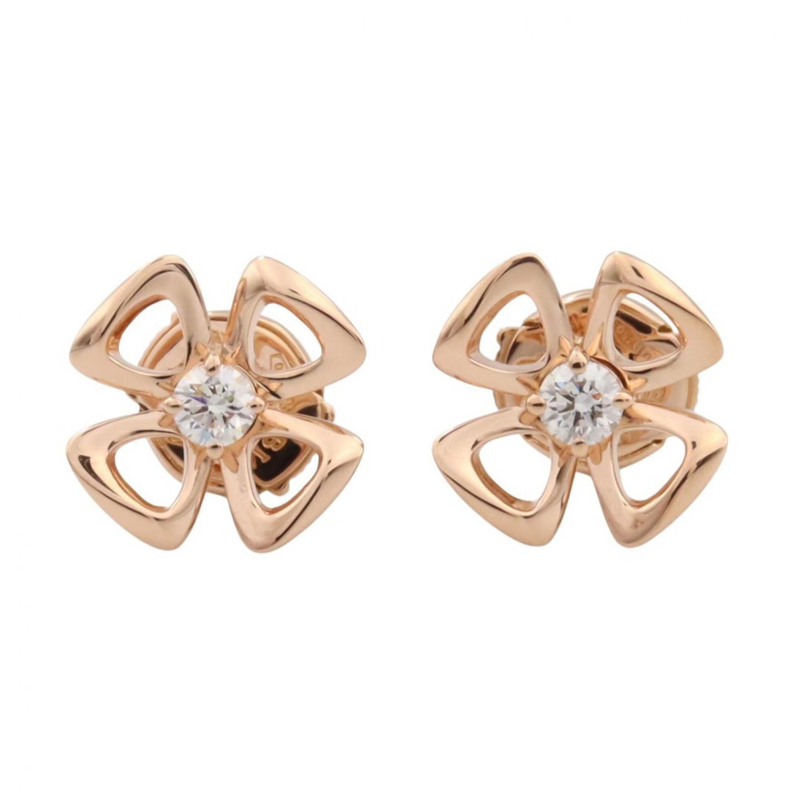 Pink Gold Bvlgari Stud 18K Earrings: Pink Gold Bvlgari Stud 18K Earrings Pink gold (18K) stud earrings from Bvlgari, featuring clear pink gold details. Made with 10.00mm x 10.00mm / 0.39'' x 0.39'' dimensions, these earrings showcase a c