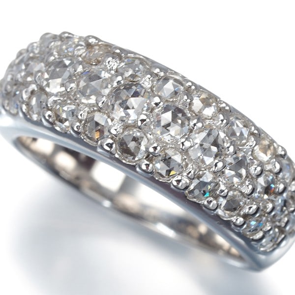Rose-Cut Diamond 1.00Ct Paved Ring 18K 750 White Gold (1 of 4)